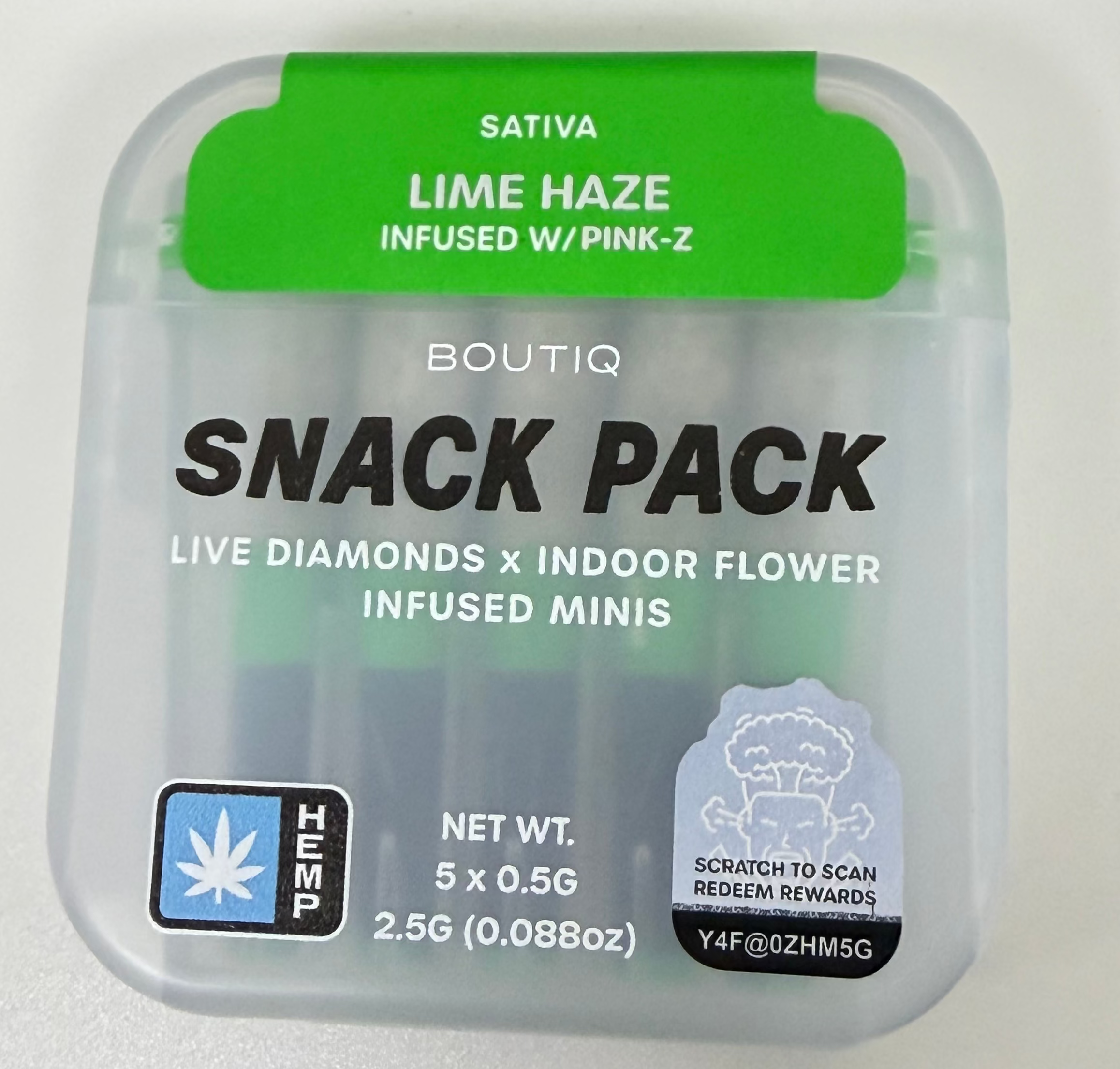 Boutiq - Snack Pack Live Diamonds x Indoor Flower Infused Minis - Lime Haze Infused w/ Pink-Z - Sativa - 2.5G - 0.5G Per Pre-Roll