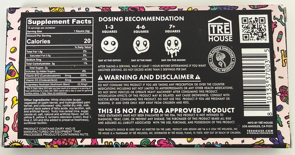 TRE House - Magic Mushroom Microdose Blend - Fruity Cereal - 60 G - 4G Per Square