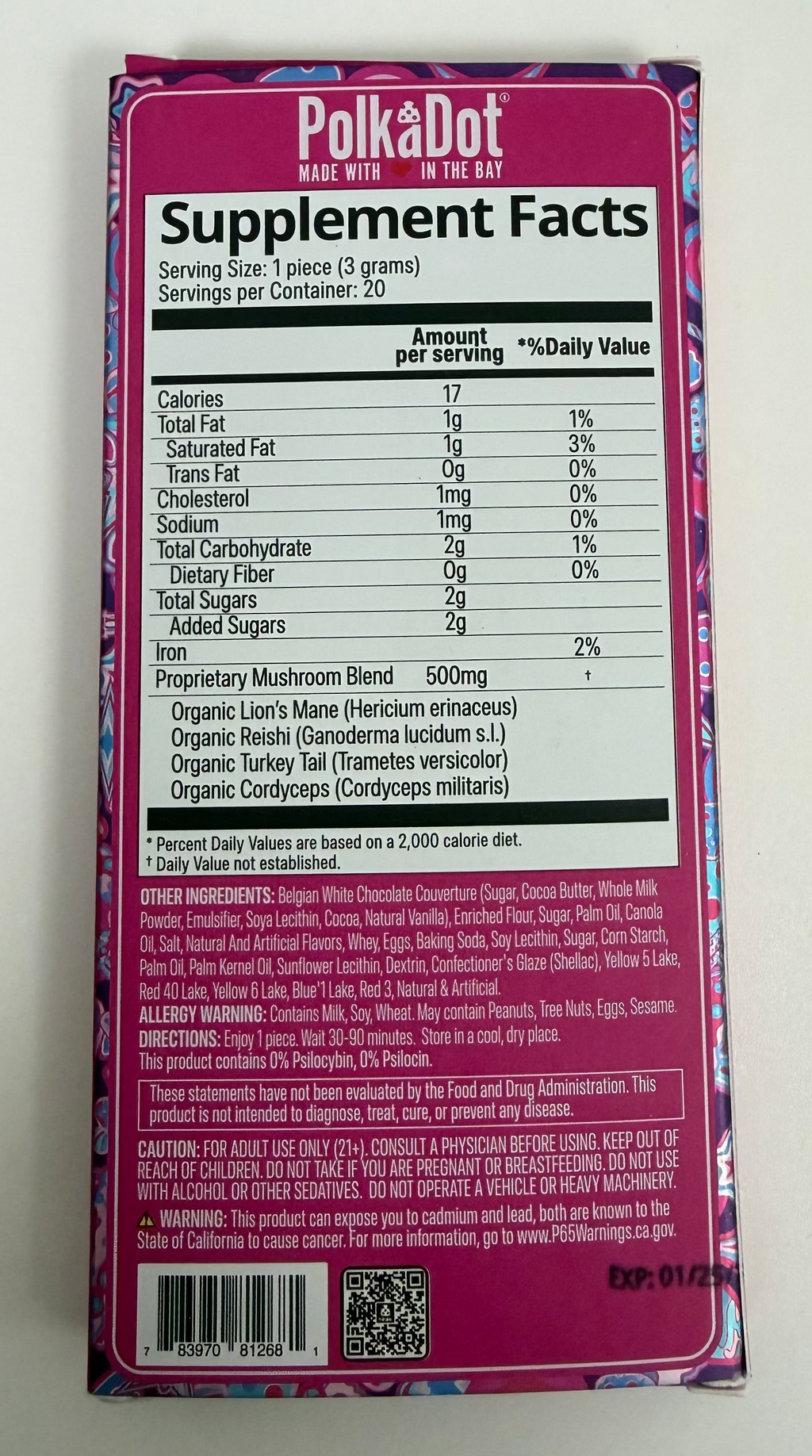 PolkaDot - Magic Mushroom Bar - Belgian White Chocolate -Pink Cheesecake -  10,000 MG - 500 MG Per Piece