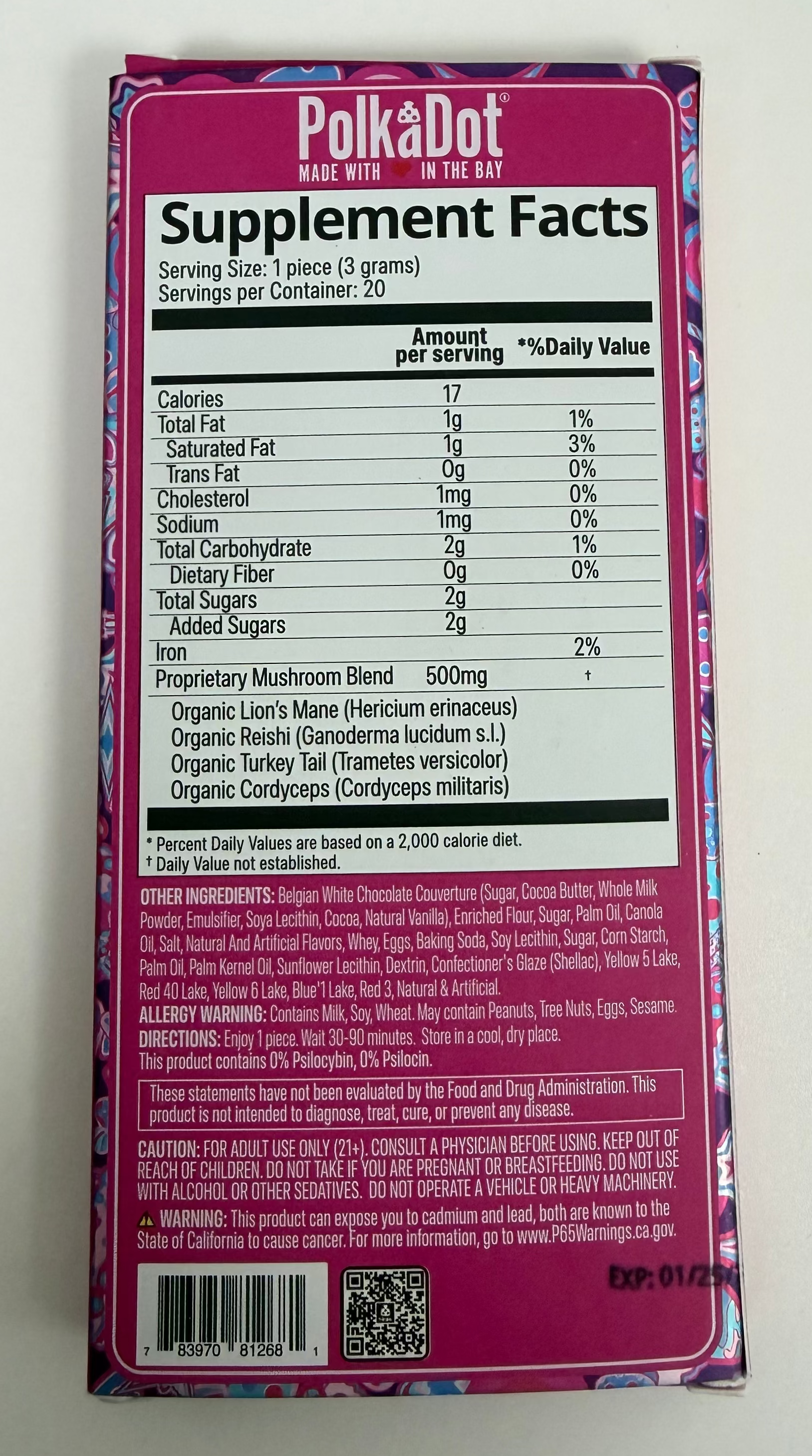 PolkaDot - Magic Mushroom Bar - Belgian White Chocolate -Pink Cheesecake -  10,000 MG - 500 MG Per Piece