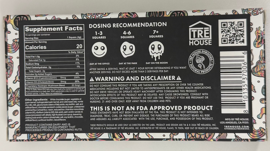 TRE House - Magic Mushroom Microdose Blend - Cookies & Cream - 60 G - 4G Per Square