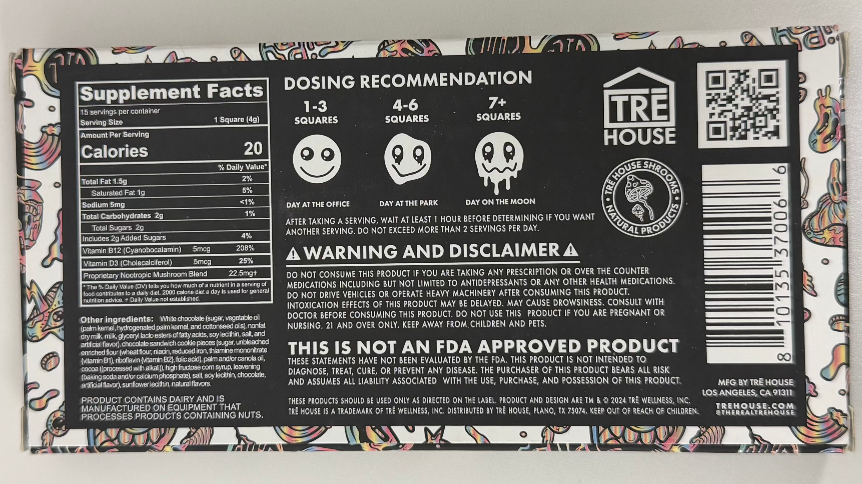 TRE House - Magic Mushroom Microdose Blend - Cookies & Cream - 60 G - 4G Per Square
